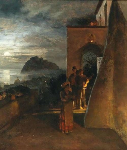 Achenbach Oswald Abendliche Serenade Auf Ischia Im Hintergrund Das Castello Aragonese 1886 canvas print