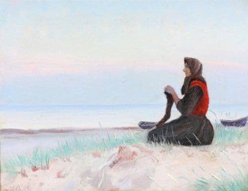 Ancher Anna Fischerman S Wife Knitting On Skagen Beach 1899 canvas print