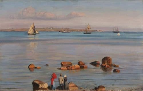 Blache Christian Coastal Scene With Figures Watching The Ships Passing By 1890 canvas print