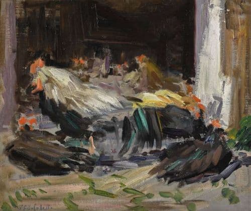 Cadell Francis Cockerel And Hens In A Barn canvas print