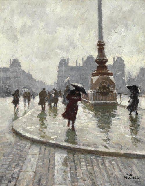 Fischer Paul A Windy And Rainy Day On Queen Louise S Bridge In Copenhagen canvas print