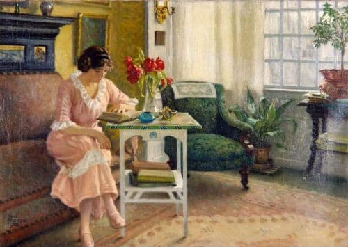 Fischer Paul The Artist S Wife Musse Reading At Home On Sofievej canvas print