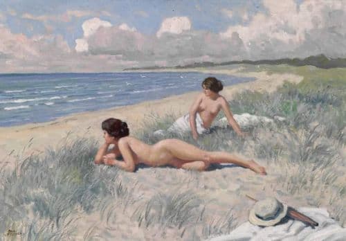 Fischer Paul Two Young Women Sunbathing On Hornb K Beach canvas print