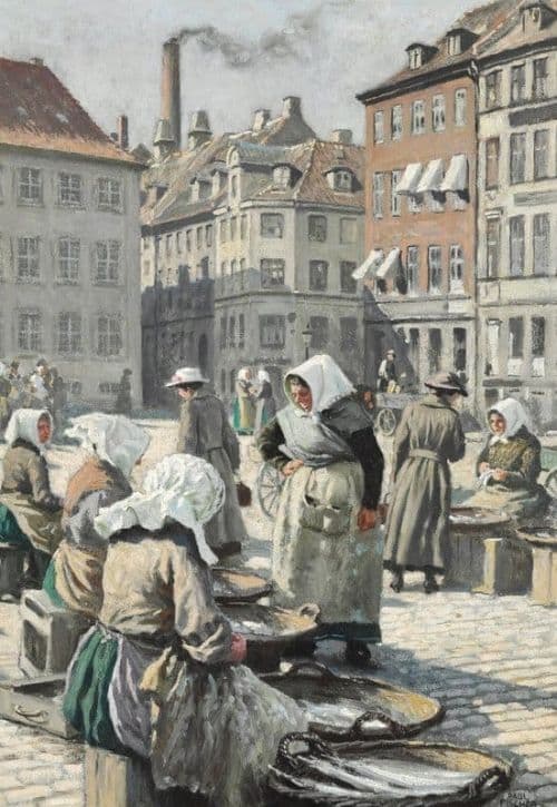 Fischer Paul Women Selling Fish At Gammel Strand In Copenhagen canvas print