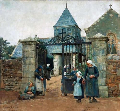 Forbes Elizabeth Adela Outside Chapelle Saint David In Quimperle Scene From Brittany 1882 canvas print
