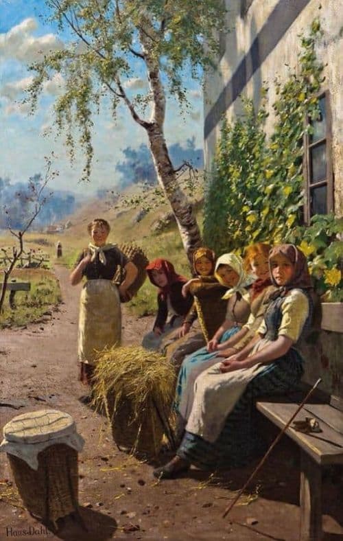 Hans Dahl A Break In The Haymaking canvas print