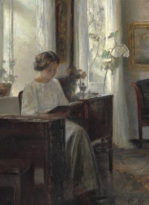 Holsoe Carl Interior With The Artist S Wife Reading At The Window canvas print