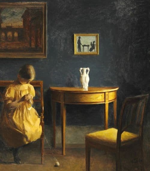 Ilsted Peter Vilhelm Interior From Ilsted S Home With His Daughter Crocheting 1904 canvas print