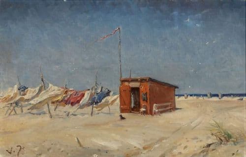Johansen Viggo A Beach With Bath Houses And Laundry Drying In The Wind canvas print