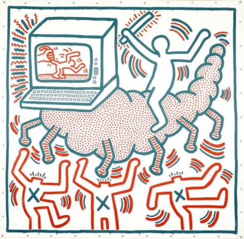 Keith Haring Untitled 1983   Caterpillar With Computer Head canvas print