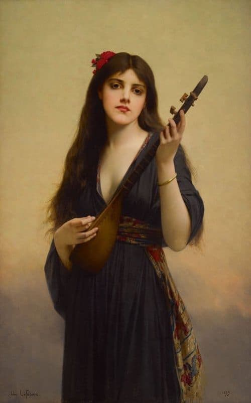 Lefebvre Jules Woman Playing A Lute 1879 canvas print