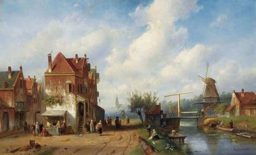 Leickert Charles A Busy Town Scene Near A Canal canvas print