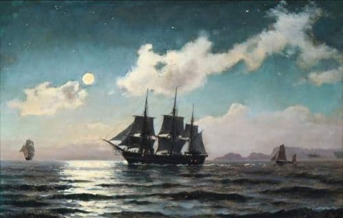 Locher Carl Moonlight Seascape With The Danish Frigate Jylland canvas print