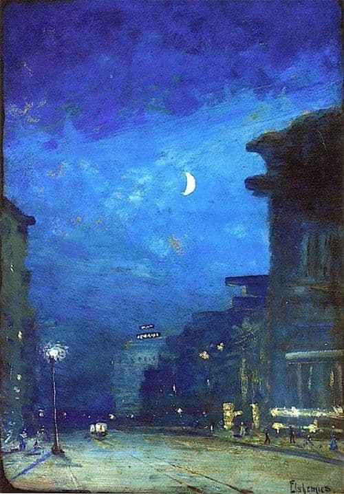 Louis M. Eilshemius The City Street In The Moonlight C. 1908 canvas print