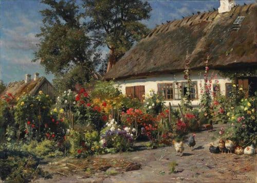 Monsted Peder A Cottage Garden With Chickens 1919 canvas print