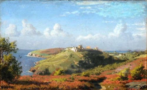 Monsted Peder Landscape From Bornholm Denmark With The Ruins Of Hammershus In The Background 1882 canvas print