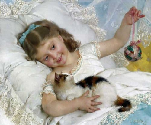 Munier Emile Girl Playing With Kitten 1882 canvas print
