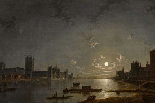 Pether Henry London A View Of The Thames With The New Palace Of Westminster Under Construction   Night canvas print
