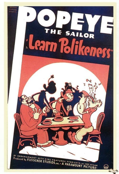 Popeye Learn Polikeness 1938 Movie Poster canvas print