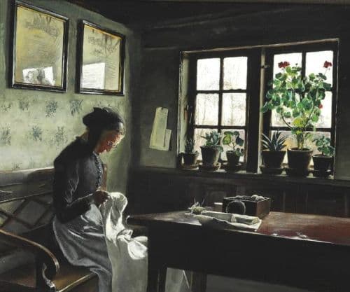 Ring Laurits Andersen Interior With Sewing Woman 1909 canvas print