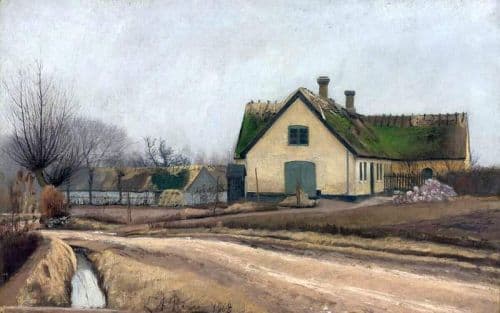 Ring Laurits Andersen Village Road In Baldersbronde. Overcast Day canvas print