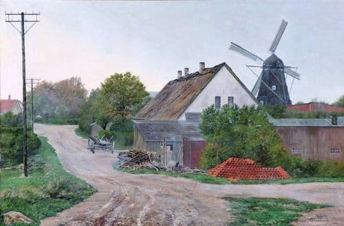 Ring Ole Scene From A Village With A Mill In The Background canvas print