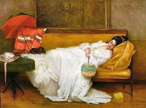 Stevens Alfred Girl In A White Dress Resting On A Sofa canvas print
