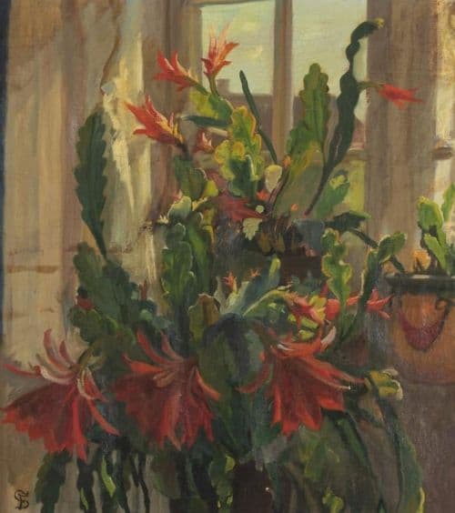 Syberg Anna Flowering Cactus In Window canvas print