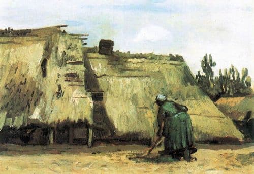 Van Gogh Farmhouse With Farmer Digging canvas print