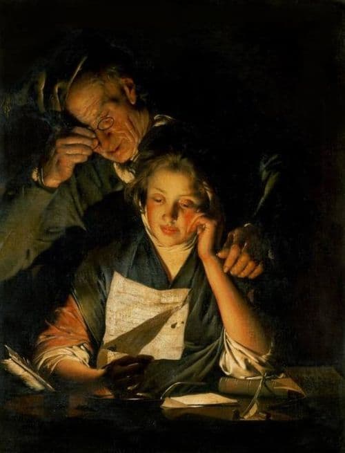 Wright Of Derby Joseph A Young Girl Reading A Letter With An Old Man Reading Over Her Shoulder Ca 1768 70 canvas print
