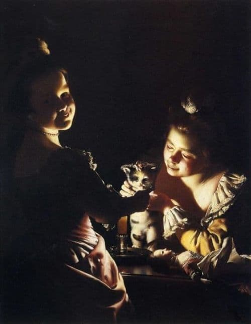 Wright Of Derby Joseph Two Girls Dressing A Kitten By Candlelight 1768 70 canvas print