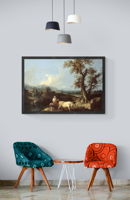 Zuccarelli Francesco Italianate Landscape With Peasants Driving A Cow canvas print