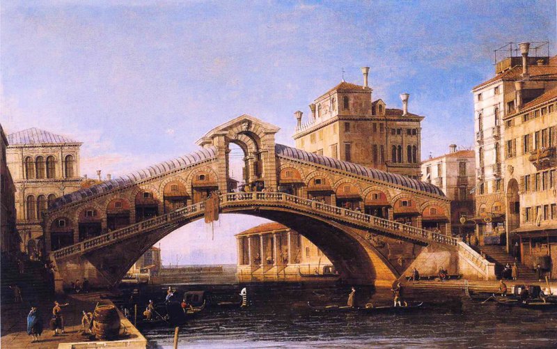 Prints of classic art canaletto capriccio of the rialto bridge with the lagoon beyond
