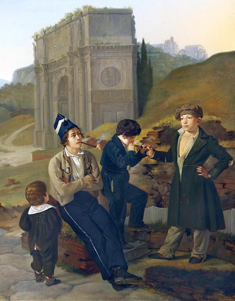Blunck Ditlev A Scene From Rome With Boys Smoking Tobacco canvas print