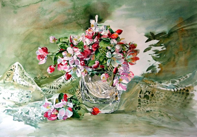 Brigitta Kova Cs Anna Still Life With Flowering Branch Iii canvas print