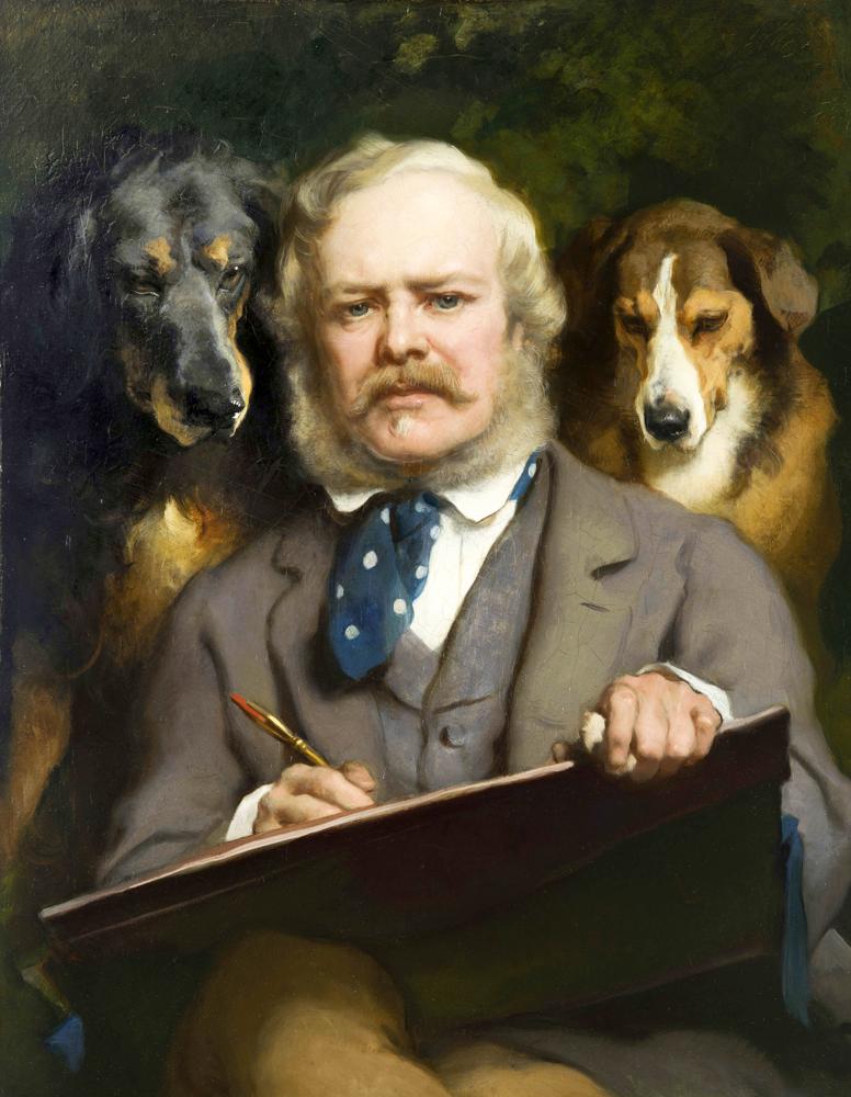 Landseer Edwin The Connoisseurs- Portrait Of The Artist With Two Dogs canvas print