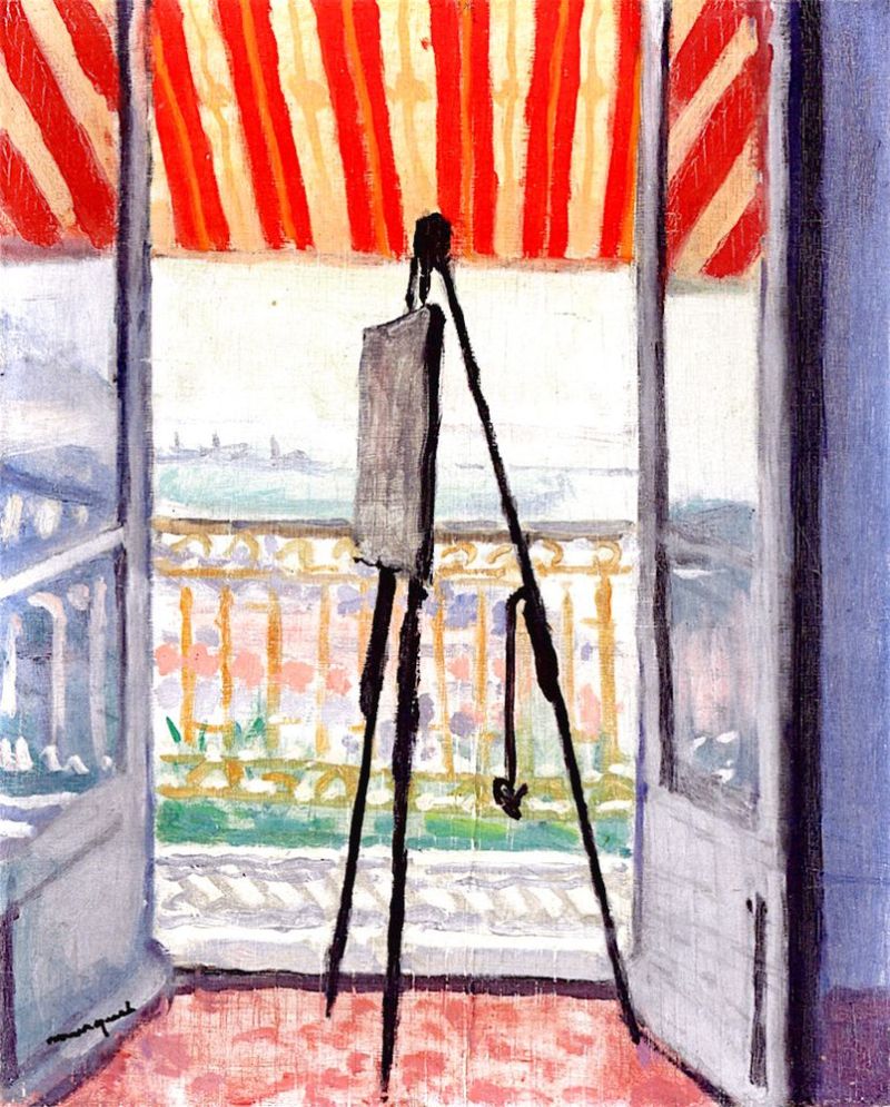Marquet Albert Balcony With Striped Awning canvas print