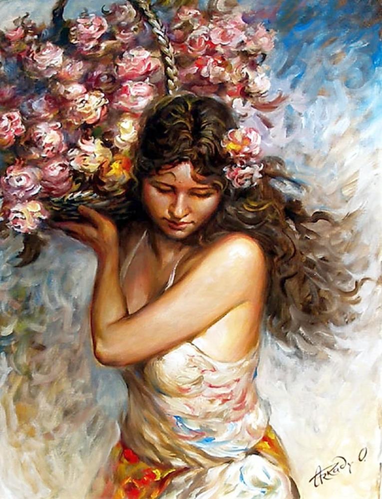 Ostritsky Arkady Girl With A Basket Of Roses canvas print