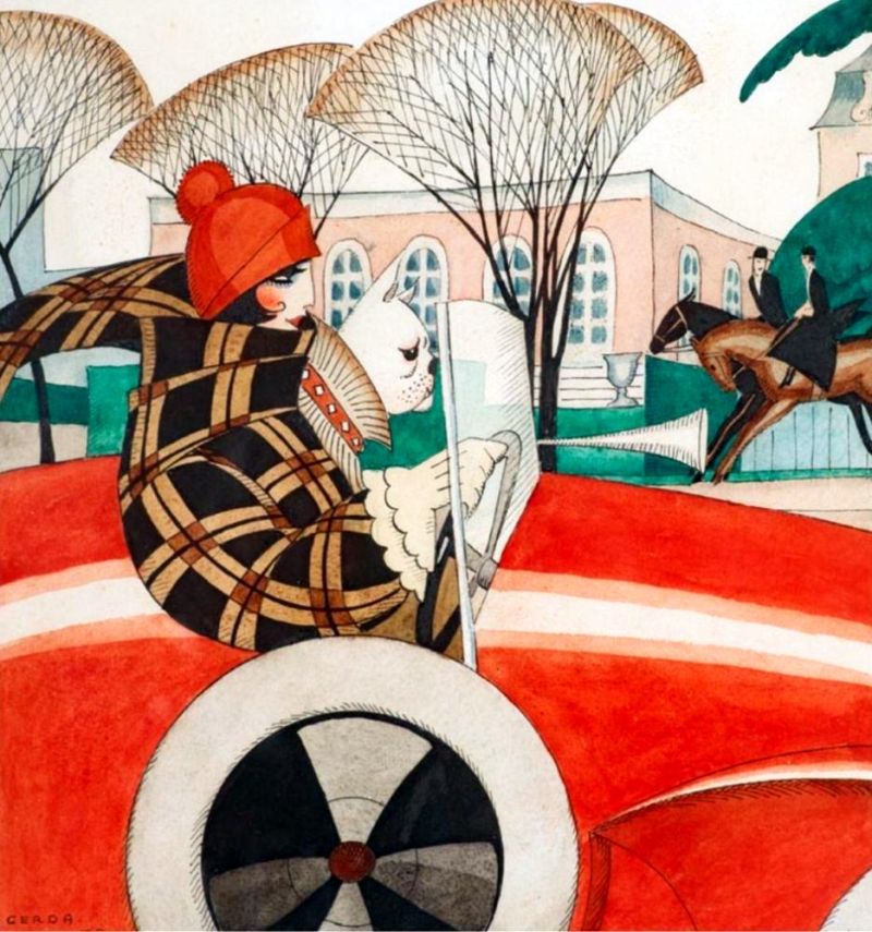 Wegener Gerda Girl And Pug In An Automobile canvas print