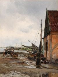 Aagaard Carl Frederik بعد منظر Rain Harbour من Kastrup Denmark 1888 مطبوعة على القماش