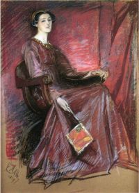 Abbey Edwin Austin sitzende Frau mit elisabethanischem Kopfschmuck 1897