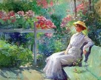 Abbott Fuller Graves Dama en el jardín impresión de lienzo