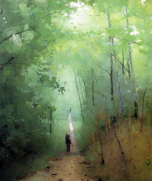 Tableaux sur toile, Reproduktion von Abbott Handerson Thayer Landschaft im Wald von Fontainebleau
