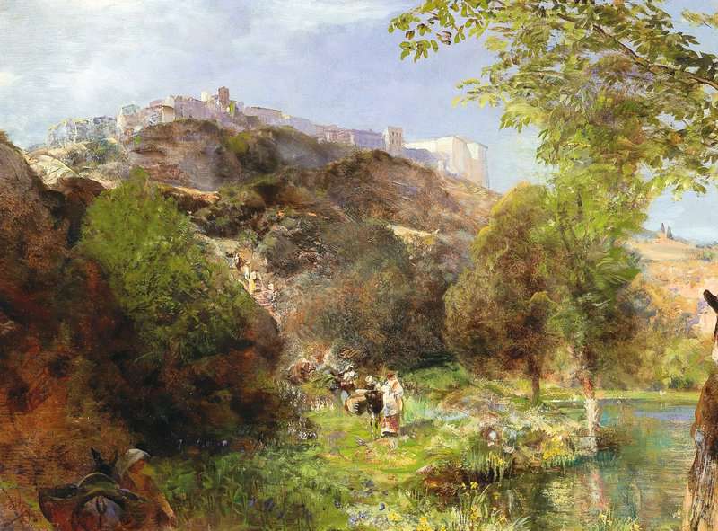 Achenbach Oswald Blick Von Den Pontinischen S Mpfen Auf Das Castello Caetani In Sermoneta S.d. canvas print