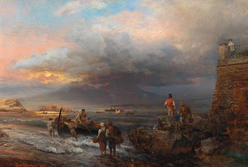 Achenbach Oswald Hintergrund The Bay Of Naples With Vesuvius In The Background 1874 canvas print