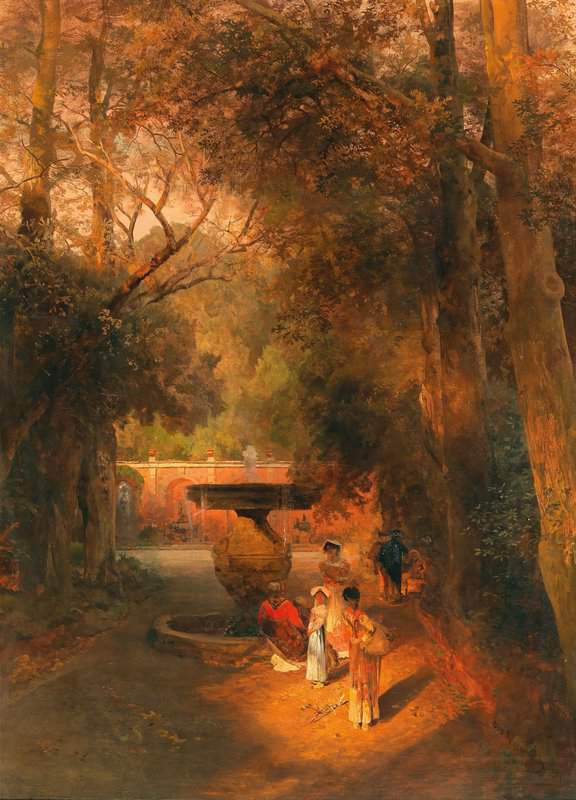 Achenbach Oswald Im Park Am Brunnen Der Villa Torlonia Frascati Bei Rom In The Park By The Fountain Of Villa Torlonia In Frascati Near Rome 1881 canvas print