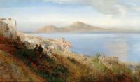 طباعة قماشية Achenbach Oswald Malerin Mit Blick Auf Capri 1880