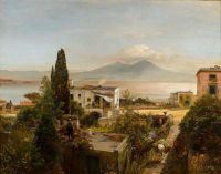 منظر من Achenbach Oswald لخليج نابولي مع طباعة قماشية Vesuvius Beyond 1885