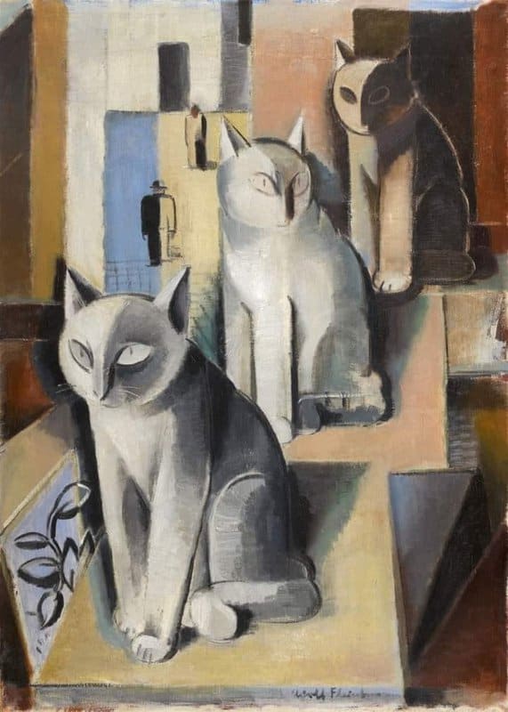 Tableaux sur toile, Reproduktion de Adolf Fleischmann Drei Katzen - Three Cats