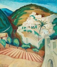 Agnes Cleve-jonand El pueblo en la montaña 1929 impresión de lienzo